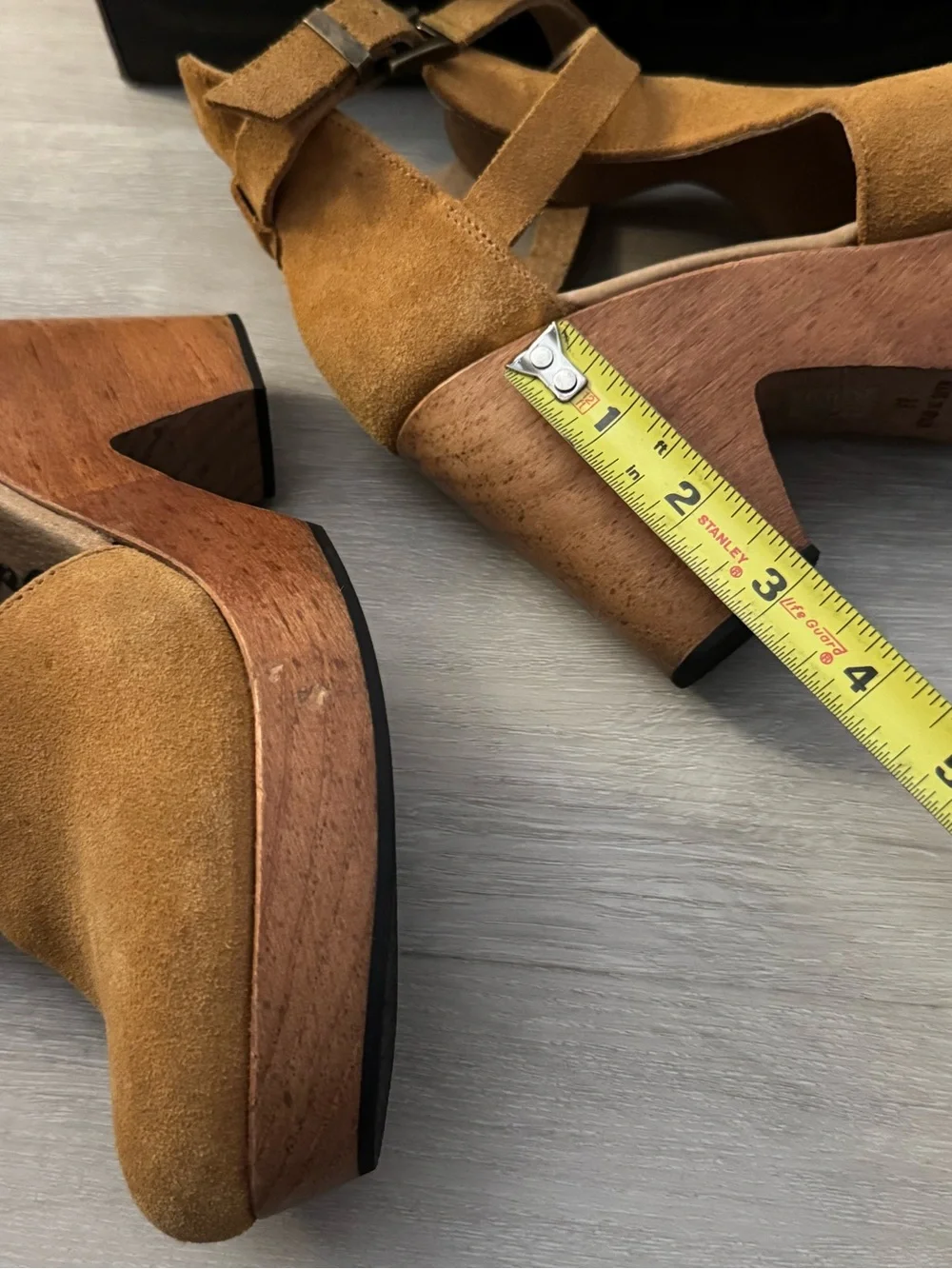 Free People Cedar Clogs, featuring tan suede with a chunky wooden platform heel